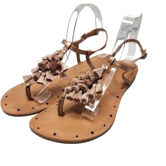 Altar'd State Toe Post Ankle Strap Adjustable Sandals Pink Pom Pom Tassels 8.5 - Picture 1 of 6